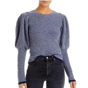 Jonathan Simkhai Levy Soft Melange Midnight Blue Balloon Sleeve Sweater